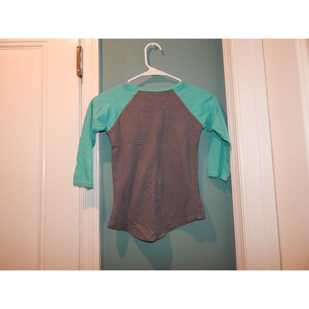 Mudd Girls 7/8 Charcoal Teal Peace Sign Hi‑Low Long Sleeve Top Vintage - Picture 7 of 11